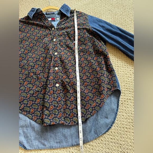 Tommy Hilfiger Jeans Women’s Denim Paisley Corduroy Button Down Size 10 Cotton - Picture 8 of 8